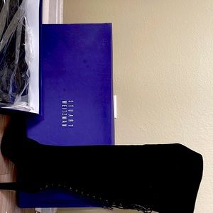 Never been worn OTK Stuart Weitzman LaceMeUp Blk Suede boots; sz: 11 USA